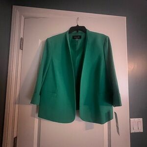 Evan Picone Green Blazer Modern Open-Front Design